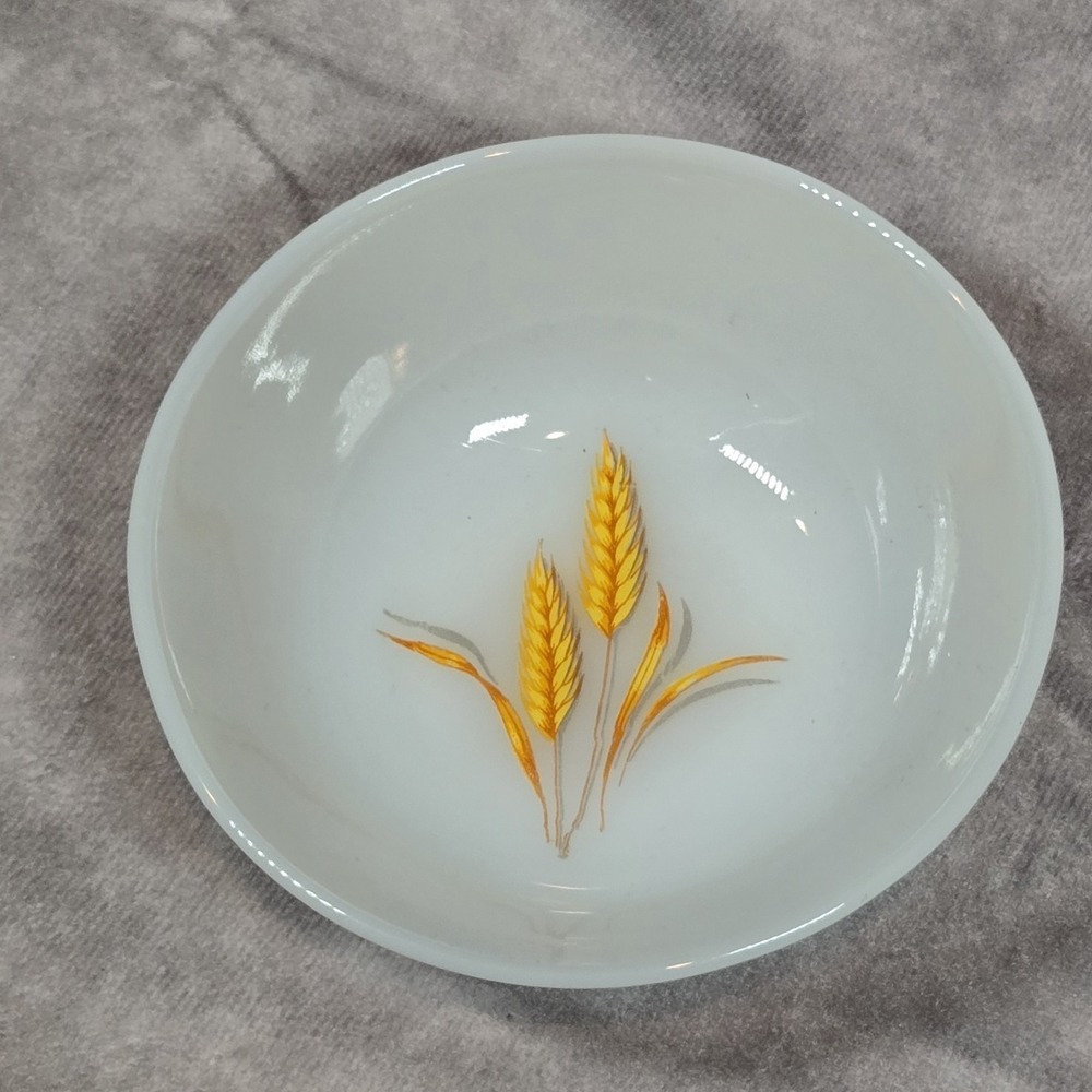 Vintage Fire‎ King Milk Glass Golden Wheat Berry Dessert Bowl 4.5"